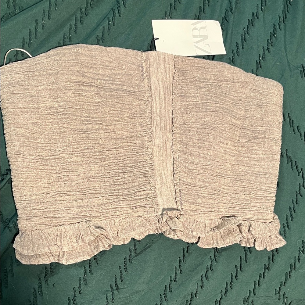 Zara Light Beige Textured Strapless Top